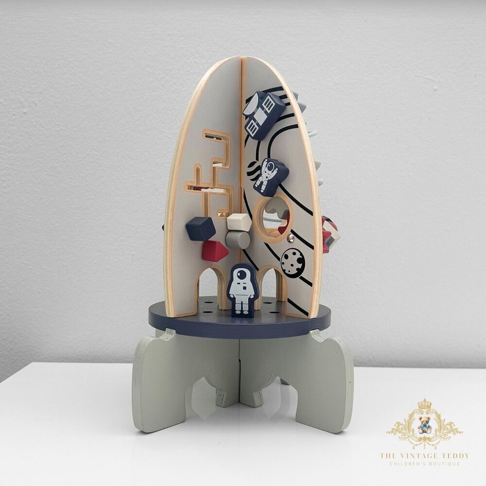 NWT Cute Wooden Rocket Ship Activity Play Set Children’s Early Learning Toys - Picture 3 of 5